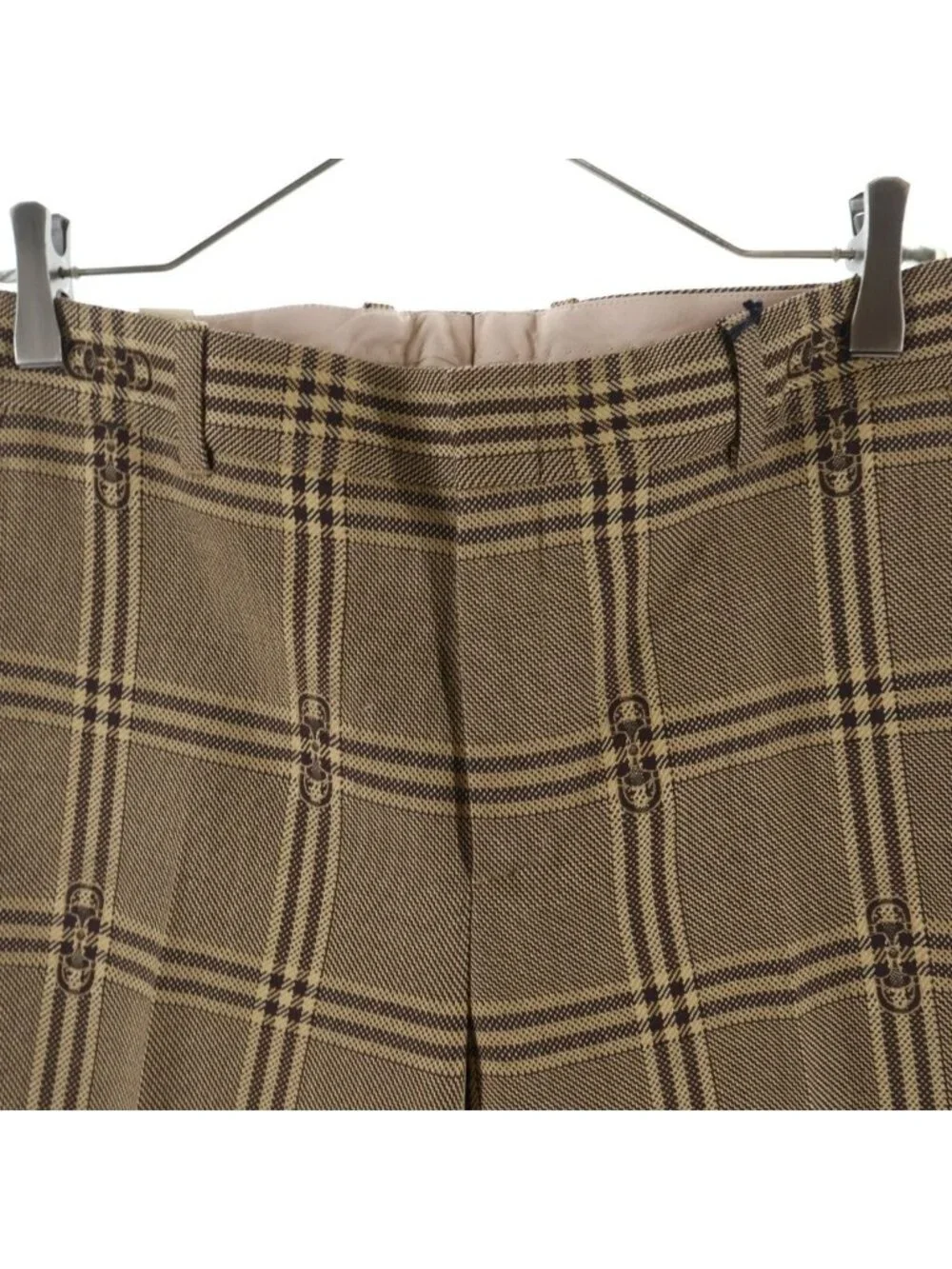 Gucci Horsebit All Over Pattern Check Wool Trousers Pants Brown Zaopd